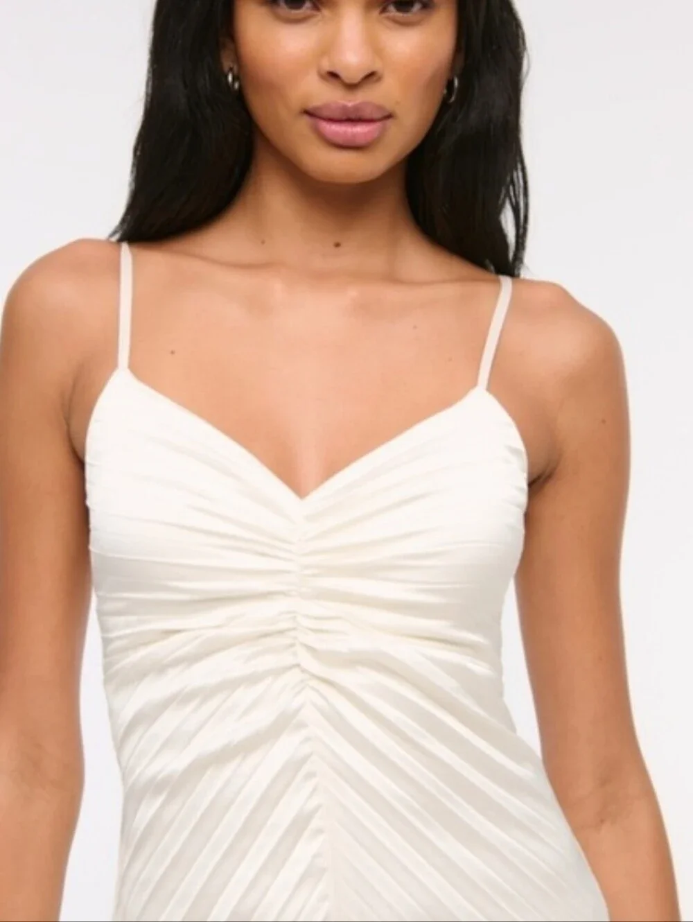 Abercrombie & Fitch Ivory Pleated Slip Maxi Dress